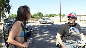 hey that 19 year old brunette neighbor pounds her deep in fishnets on the bed