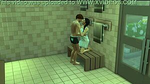 SIMs FUCK RAW in GYM Sauna, Pounding Pussy Public Style