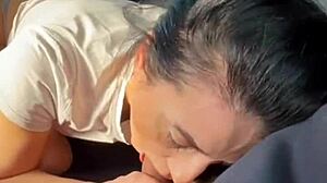 She shakes his throbbing cock in her mouth savoring every drop of cum