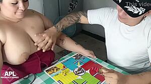 playing games with horny stepson turns into wild creampie fun for chubby mom