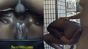 Barstool anal hits ghetto girl's peak as pussy grools and drips wet