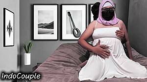 indo hijab wife rides husband cowgirl until creampie floods her wet pussy