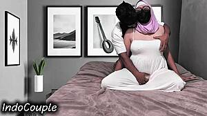 indo hijab wife rides husband cowgirl until creampie floods her wet pussy