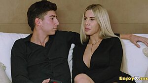 Naughty housewife squirts in kitchen blowjob frenzy for kinky visitor!