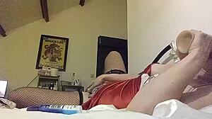 clothed red satin panties slut takes pov doggystyle with dirty french rimjob
