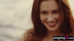 adorable ukrainian demi fray strips petite body posing skinny pussy on rocks