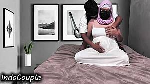 indo hijab wife rides husband cowgirl until creampie floods her wet pussy
