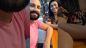 husband shows wife's hairy pussy on street beach and market