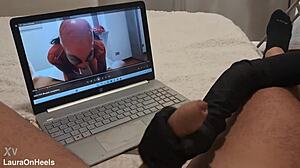 whoa milf in gloves jerks that huge cock pov til it explodes on her! 💦🍆