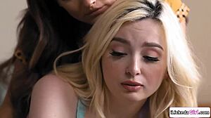 lesbian stepmom kisses and fingers petite teen stepdaughter before facesitting delight