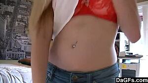 Teen strips for easy cash on bed