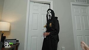 Halloween cougar milf gives sloppy monster cock handjob in lingerie roleplay