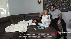 Petite girl rides daddy's cock in sneakers eye-rolling fetish bliss ignoring all