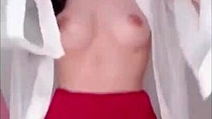 koreana teen hides face behind mask for sneaky asian fun