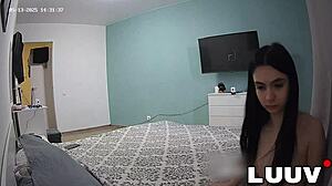 Skinny euro maids flash pussies turning bedroom cleaning into hot voyeur show