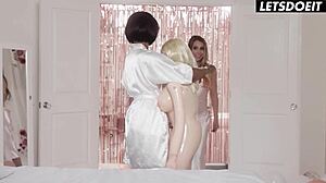 Steamy interracial threesome heats up as lesbian couple welcomes ebony babe for pussy licking frenzy