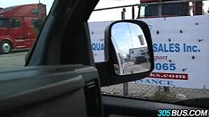 nerdy latina teen slut bends over bus for cash pounding