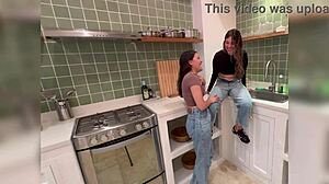 madrastra licks my wet pussy in kitchen while fingering homemade lesbian cunilingus fetish
