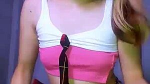 bonneyuwu tiny slut in miniskirt rips clothes masturbates with huge dildo