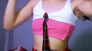 bonneyuwu tiny slut in miniskirt rips clothes masturbates with huge dildo