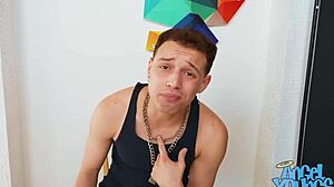 Angel Young 18+ skips choosing one date to fuck all three in sloppy double penetration orgy