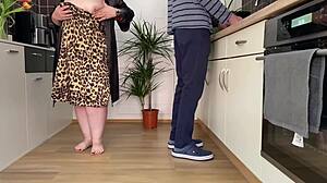 my fat stepmom's saggy tits shake as i doggy fuck her wet kitchen pussy