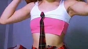 bonneyuwu tiny slut in miniskirt rips clothes masturbates with huge dildo