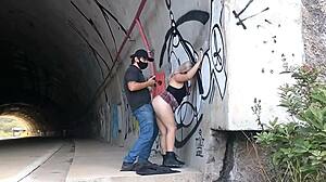Craving street sex bent over in miniskirt with hot blonde milf bareback