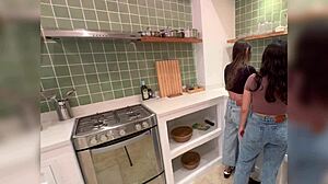 madrastra licks my wet pussy in kitchen while fingering homemade lesbian cunilingus fetish
