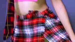 bonneyuwu tiny slut in miniskirt rips clothes masturbates with huge dildo