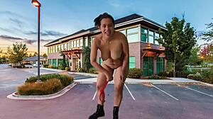 she strips in parking lot shakes ass masturbates with agarabas vibrator close up