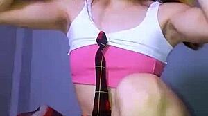 bonneyuwu tiny slut in miniskirt rips clothes masturbates with huge dildo