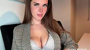 Stepmother's Huge Natural Tits Bulge In Leather Pants Caught By Office Worker At Work