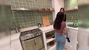 madrastra licks my wet pussy in kitchen while fingering homemade lesbian cunilingus fetish