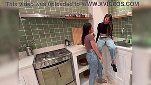 madrastra licks my wet pussy in kitchen while fingering homemade lesbian cunilingus fetish