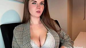 Stepmother's Huge Natural Tits Bulge In Leather Pants Caught By Office Worker At Work