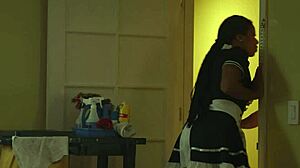 Hot maid bent over for big dick homeowner's face fuck and cum in mouth!