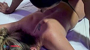 Blonde wife cums hard on black cock at the gym