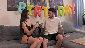 Boyfriend unwraps three wet pussies for his special birthday orgy