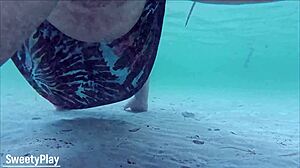 Stranger Pumps Thick Creampie Deep Inside Chubby Wife Underwater on Beach