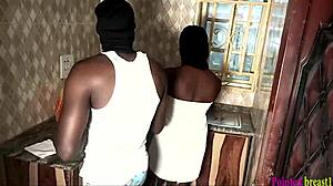 Bent-Over Kitchen Bitch with Big Tits Gets Doggystyle Banged by Black Cock Visitor