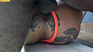 whoa check this bikini babe with thong up her ass getting poolside bbc creampie facial cumshot!