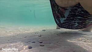 Stranger Pumps Thick Creampie Deep Inside Chubby Wife Underwater on Beach