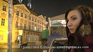 naughty european brunette gets picked up for public hardcore group bang