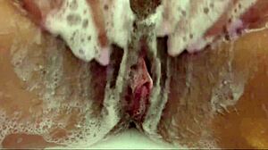 i feel my big clit throb as i shave hairy pussy close up to orgasm