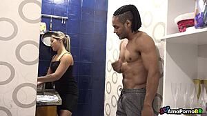 My skinny teen wife in lingerie rides my nephew's monster cock while i watch in shock