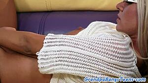 Small Tit Teen Rides Old Grandpa's Cock in Foreplay Session