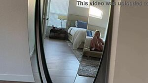 Hubby spies my swollen pussy vibing to orgasm.