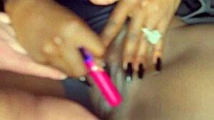 Wow! Sexy Black Model Vibes Tight Pussy For White Guy!