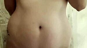 Chubby big tits amateur xxxsilkylicorice pounds pussy hard solo in shower using massive vibrator